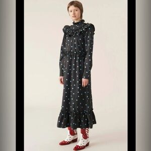 GANNI Printed Cotton Poplin Maxi Dress Phantom Size 38 (6)